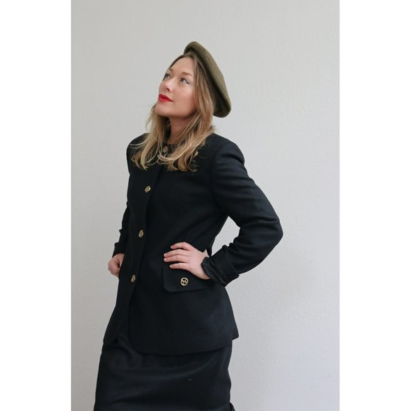 1990's Oleg Cassini Black Wool Suit Set // Women's Size Small // Structured - Picture 6 of 8